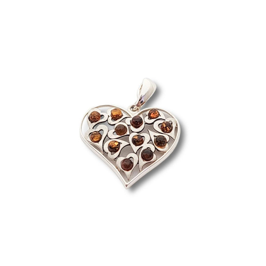 Baltic Amber Heart Pendant .925 Silver