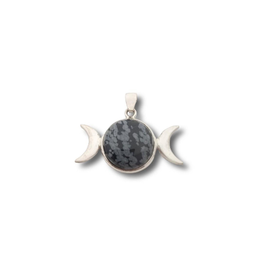 Triple Moon Pendant w/ Snowflake Obsidian .925 Silver