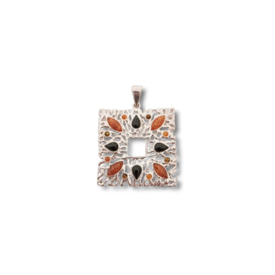 Amber Coral Work Pendant .925 Silver