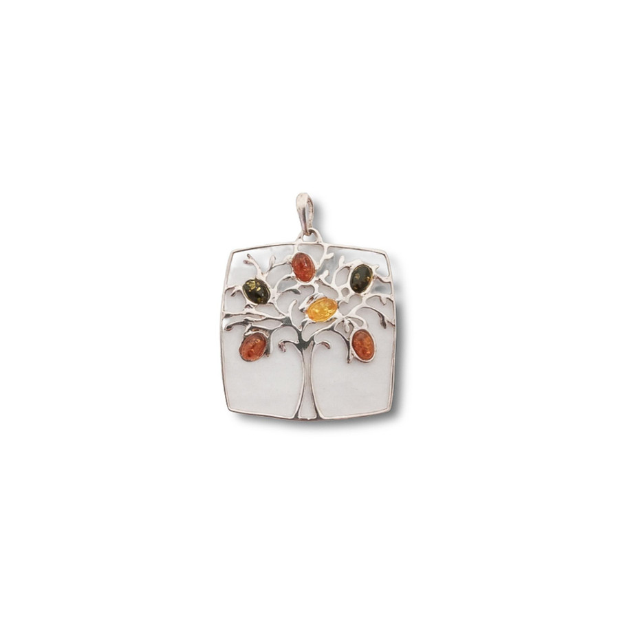 Amber Tree of Life Pendant .925 Silver (S1)