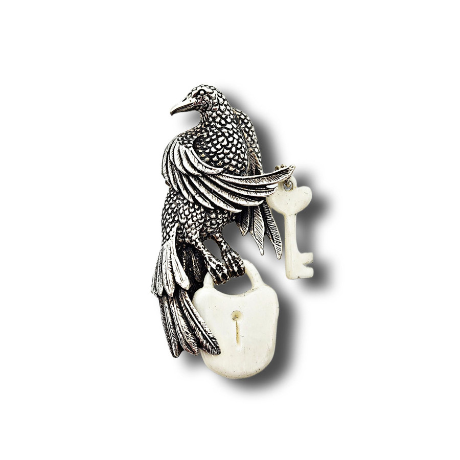 Sterling Silver Raven Secret Keeper Pendant with Bone