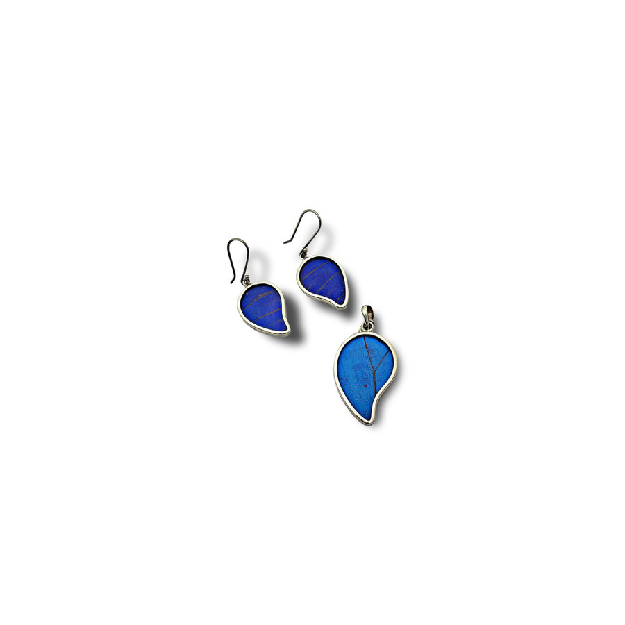 Morpho Wing Pendant and Earring Set .925 Silver