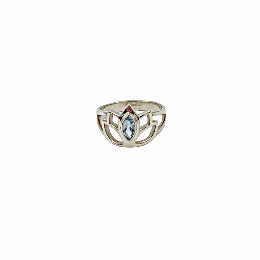 Blue Topaz Lotus Ring .925 Silver (M)