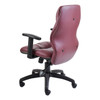 Jasmin Medium-back Office Chair by 67, Featuring a Maroon Leather Seat and Backrest with Black Armrests and Base, Showcasing a High-Density Foam Chair Designed for Comfort and Durability with a Sturdy Five-Star Wheelbase.
