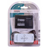 5-Port HDMI Switch, black device with LEDs and remote control in packaging, model AD2006.