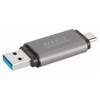 67 Brand External Storage USB 3 Type-A + USB-C 64GB Flash Drive, a Portable Storage Device with Dual USB Connectors, in Silver Colour, Featuring High-Speed Data Transfer Capabilities.