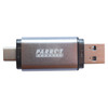 Parrot Products 64GB External Storage USB 3 Flash Drive with Dual USB Type-A and USB-C Connectors, Featuring High-Speed Data Transfer Capabilities in a Compact Design.