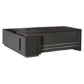 2000 mm Dark Oak Executive Desk with Matching Fixed Credenza, Modern Dark Oak Wood Desk with Sleek Design and Matching Credenza Featuring a Minimalist Style and Ample Workspace.