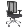 Jankz Human Ergo Medium-back Office Chair, Black Mesh Ergonomic Office Chair with Adjustable Armrests and a Cushioned Seat on a Silver Five-Star Wheeled Base.