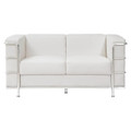 Le Cube Le Corbusier Sofa, Modern White Sofa with Sleek Chrome Frame and Plush Cushions.