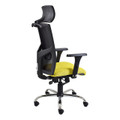 Winston Mesh Chair, a High-back Office Chair with Black Mesh Back, Yellow Seat, and Silver Base, Featuring Armrests and Five Wheels, Designed for Comfort and Functionality, from Brand 67.