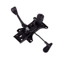 Black Infinite Lock Mechanism by 67, a Durable Easy Installation Chair Part with Ergonomic Design, Featuring Two Levers and a Cylindrical Component on a Metal Base, Ideal for Office Chair Upgrades with Easy Installation.
