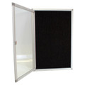 Hinged Pinning Display Case, 900 x 600 mm - Black, with Clear Glass Door and Black Pinning Board for Showcasing or Organising Items.