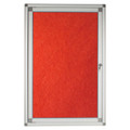 Hinged Pinning Display Case, 900 x 600 mm - Red, with a Sturdy Metal Frame and a Red Pinboard Back for Displaying Notices and Posters.