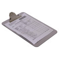 Clipboard Brushed Aluminium ACP (A4 - 355 x 230 mm) CB3015, Image Showing a Brushed Aluminium Clipboard with a Paper Clipped on Top.