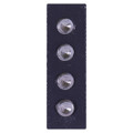 Easy Rail Connector ER0015, a Black Metal Rail Connector with Four Metallic Screws Arranged Vertically.