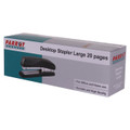 Black Large Desktop Stapler with a Plastic Body, 20-page Capacity, from Brand Parrot, for Document Handling and Office Use, Loaded with 210 Standard Staples, Size 210*(24/6 26/6), Presented in a Product Box with Product Details.