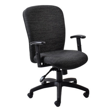 Diva Medium-back Office Chair by Office Stock South Africa, Featuring a Dark Grey Fabric Seat and Backrest, Black Armrests, and a Sturdy Black Base with Five Wheels, Showcasing a Sleek and Ergonomic Design.