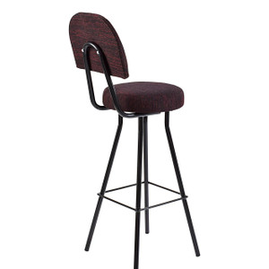 67 Brand BB500-800 Round Counter Height Chair with Backrest, a Durable Barstool Featuring a Maroon Upholstered Seat and Backrest, Black Metal Frame, and Sturdy Design, Perfect for Both Residential and Commercial Settings.