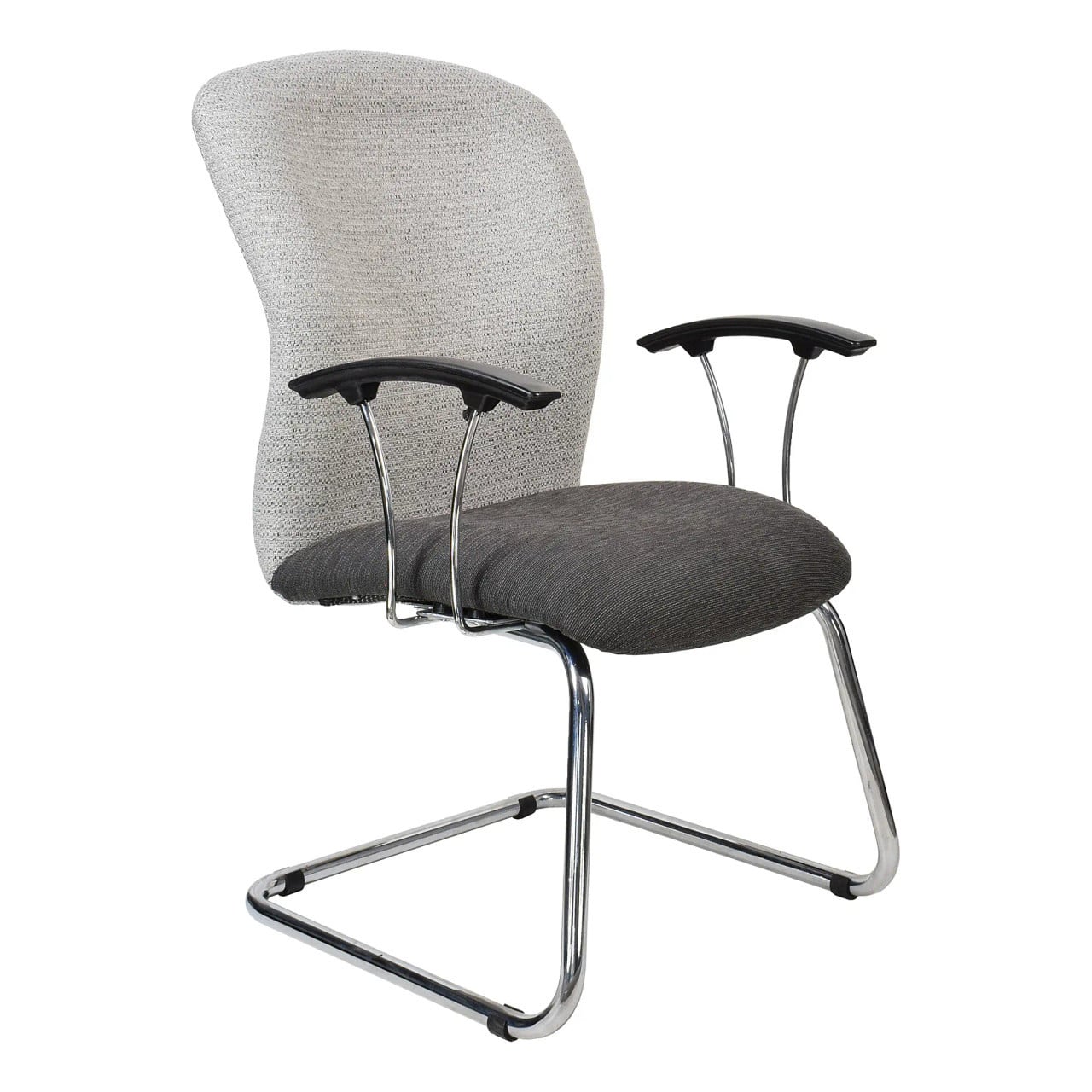 Tuscan Sleigh Base Visitor Office Chair by Office Stock South Africa, Featuring a Light Grey Fabric Back and Dark Grey Seat on a Sleek Chrome Frame, Ideal for Adding Premium Office Decor to Any Professional Setting.
