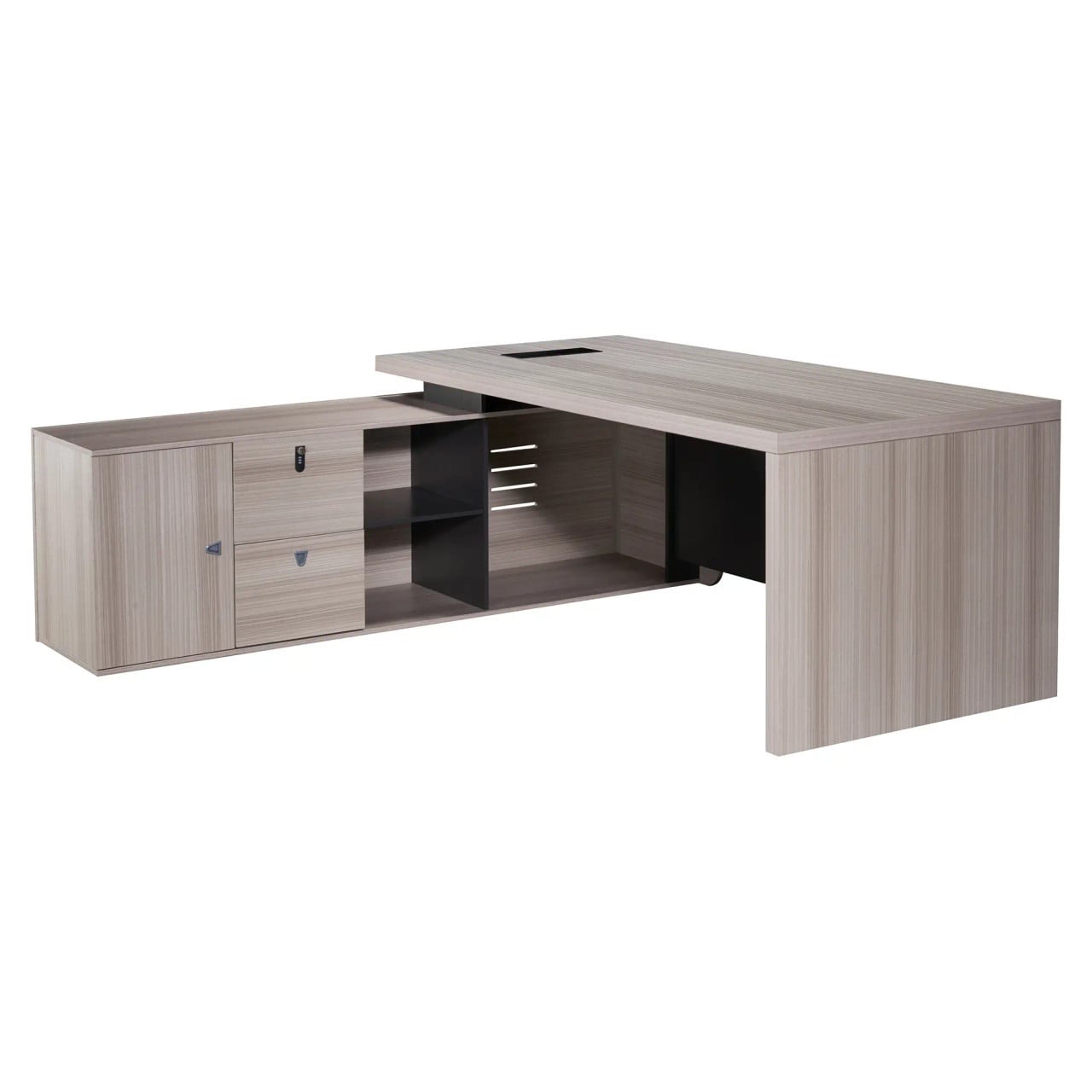 2000mm Light Oak Executive Desk with Matching Fixed Credenza - Additional View 3