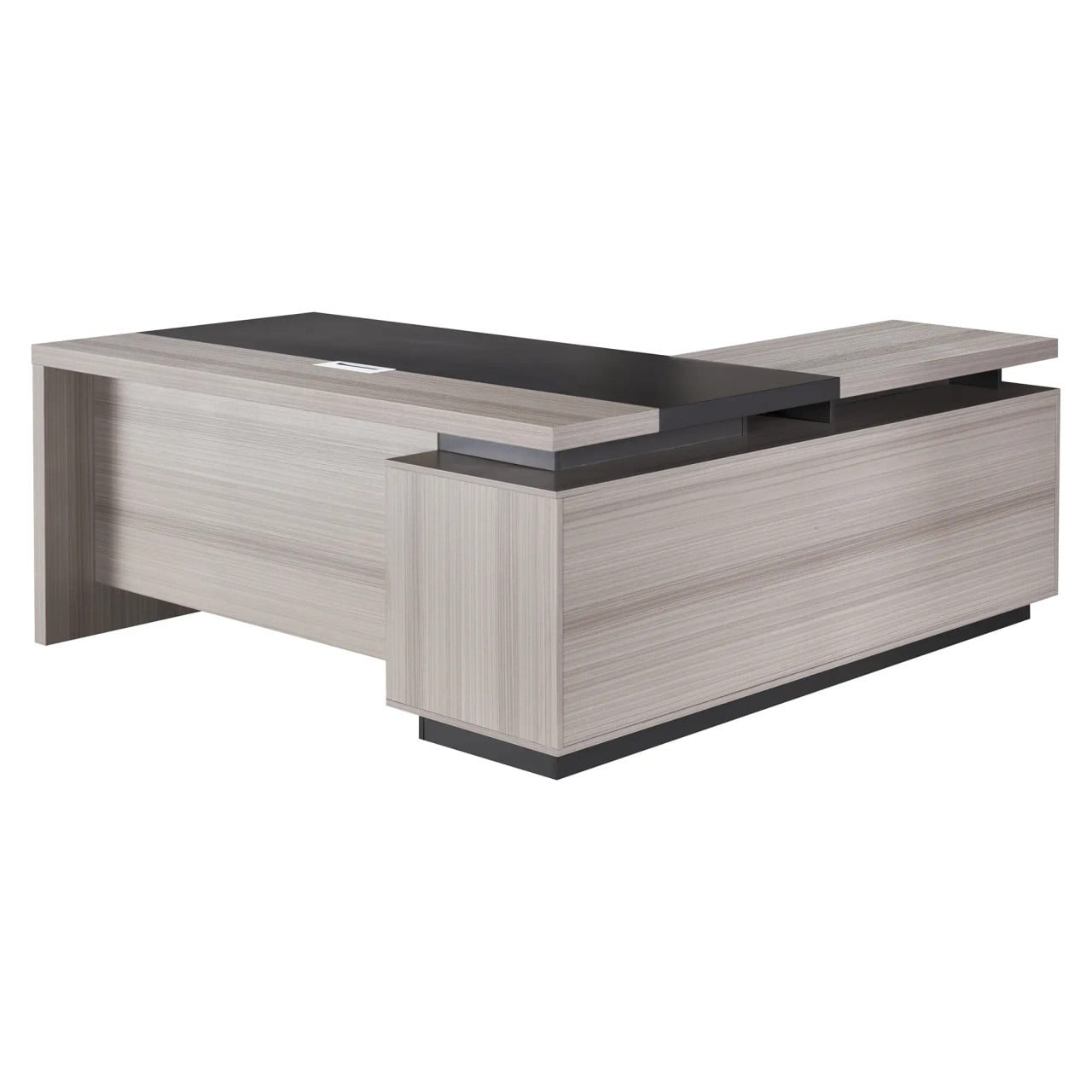 1800 mm Light Oak Executive Desk with Matching Fixed Credenza, Modern Office Furniture with Light Oak Finish and Dark Accents.