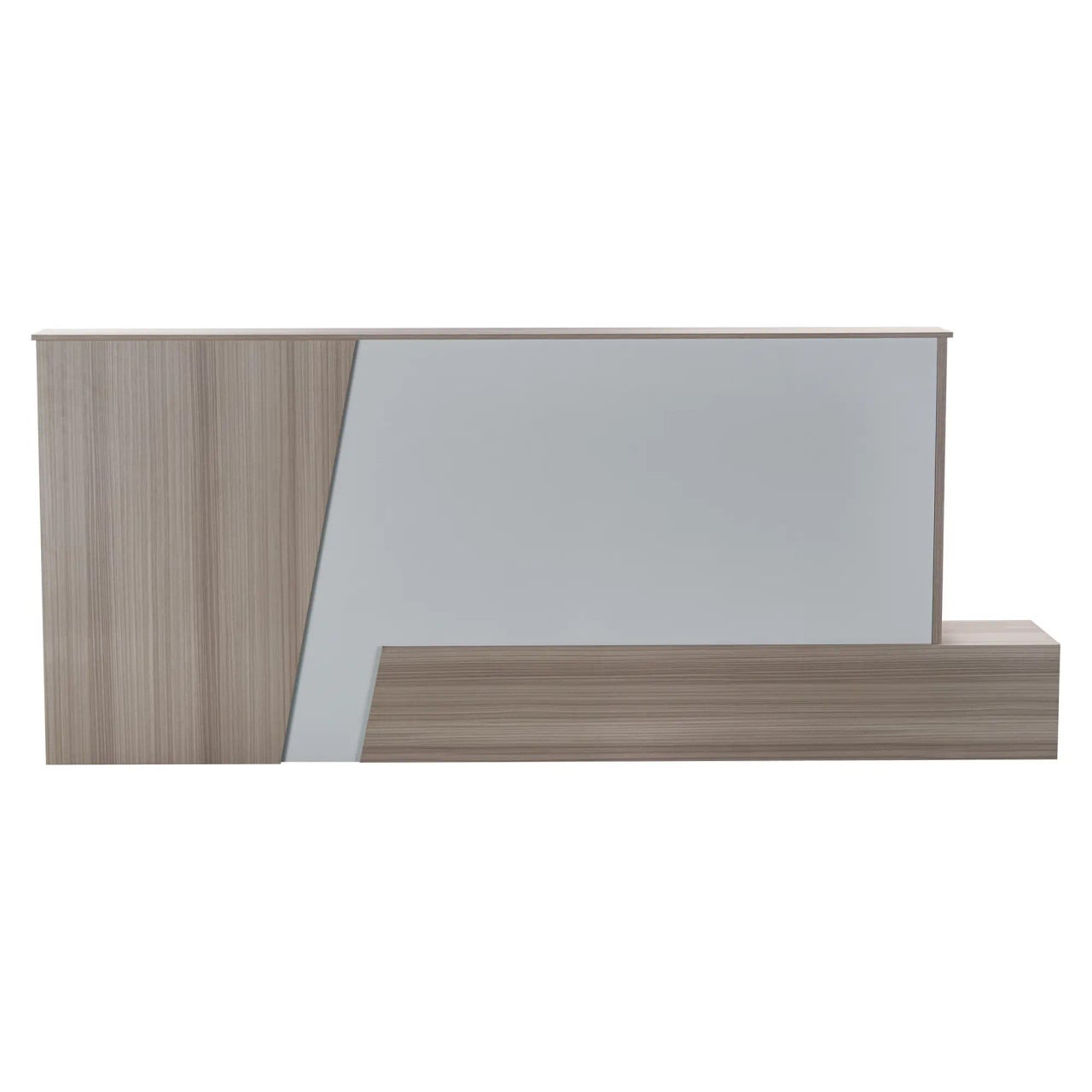 Reception Desk with White Front Panel FOF-REC-M328-20, Modern Office Reception Desk with a Sleek White Front Panel and Wood Accents.