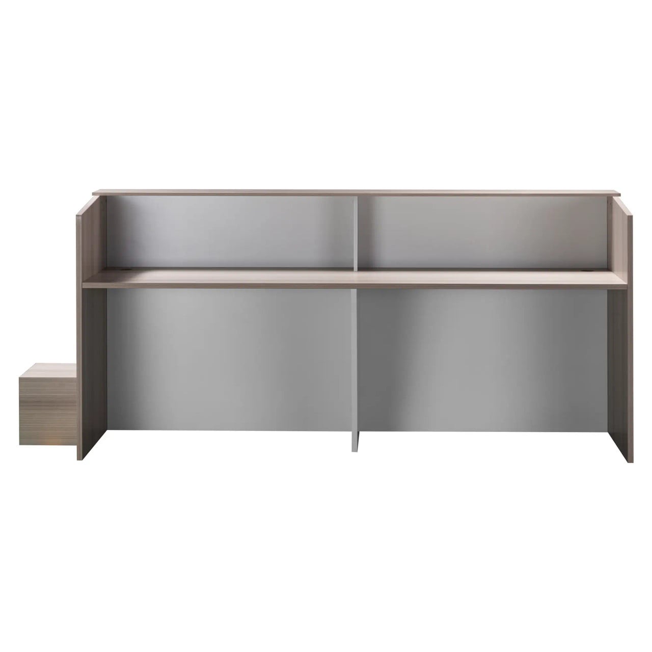Reception Desk with White Front Panel FOF-REC-M328-20, Modern Office Reception Desk with a Sleek White Front Panel and a Spacious Top Surface for Greeting Visitors.