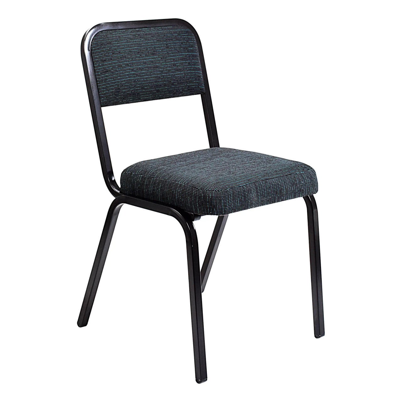 Rickstacker Budget Chair by Office Stock South Africa, a Durable Dining Chair with a Sturdy 22.23 mm Square Tubing Frame and Cushioned Seat and Backrest in Dark Grey Fabric, Perfect for Daily Use.