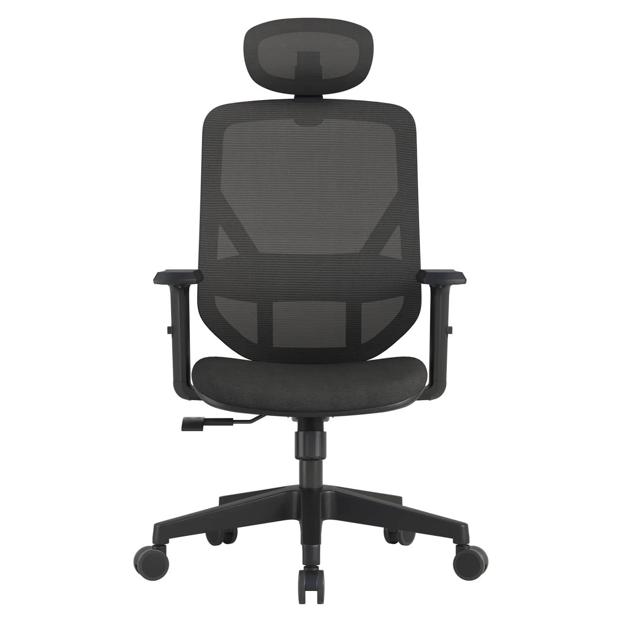 Pluto Mesh High-back Office Chair by 67, Featuring a Sleek Black Mesh Design, Adjustable Headrest, and Breathable Seat, Presented on a White Background, Showcasing Its Modern and Ergonomic Style.