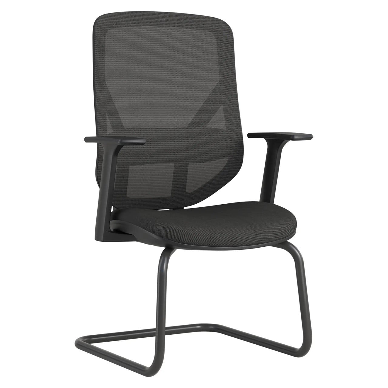 Black Office Chair, Pluto Mesh Visitor Office Chair by 67, Featuring a Sleek Black Mesh Design, Fixed Nylon T Arms, and a Sturdy Metal Frame, Perfect for Modern Workspaces.