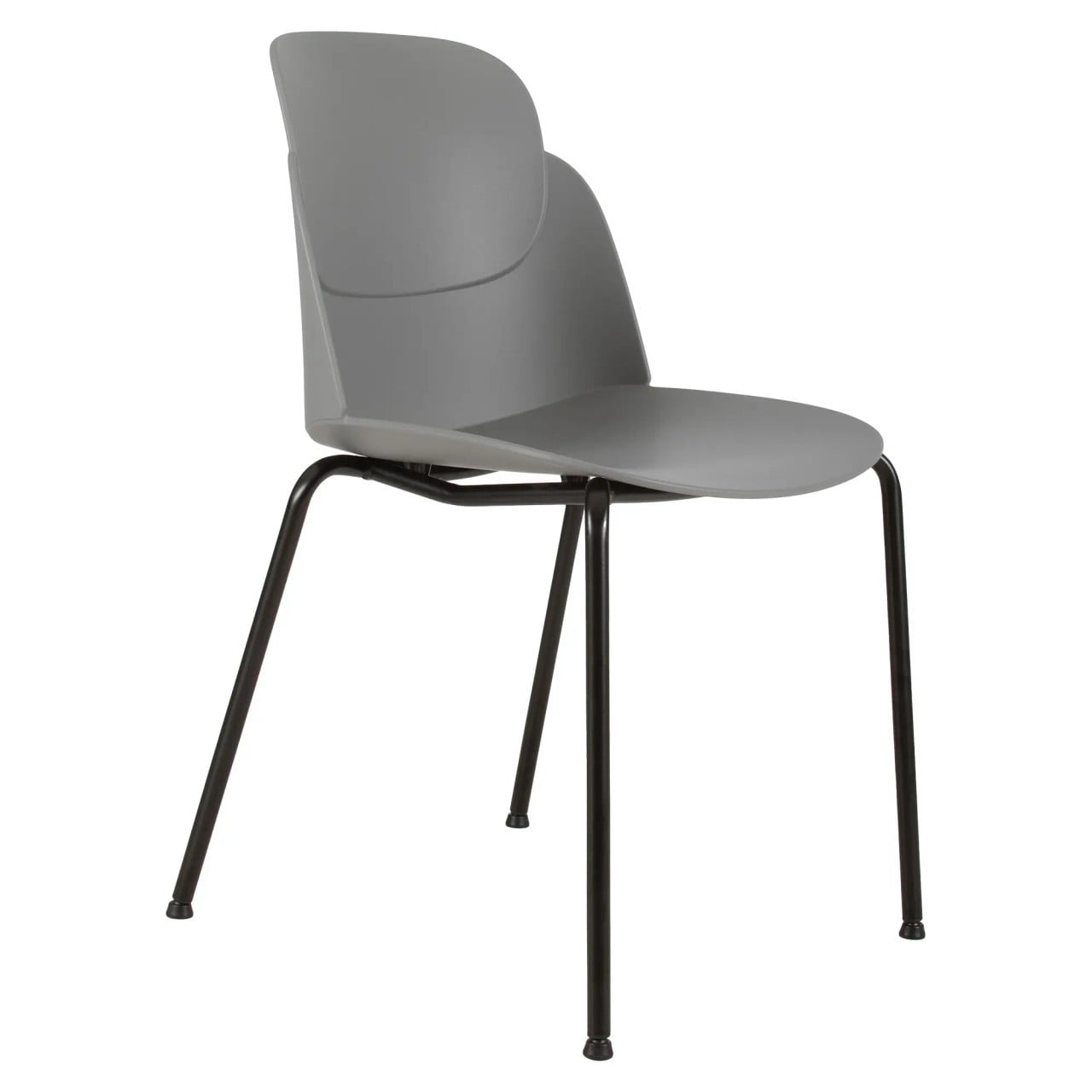 Aspen 4 Legged Restaurant Chair, a Sleek Grey Chair with a Contoured Backrest and Black Metal Legs Designed for Restaurant Seating.