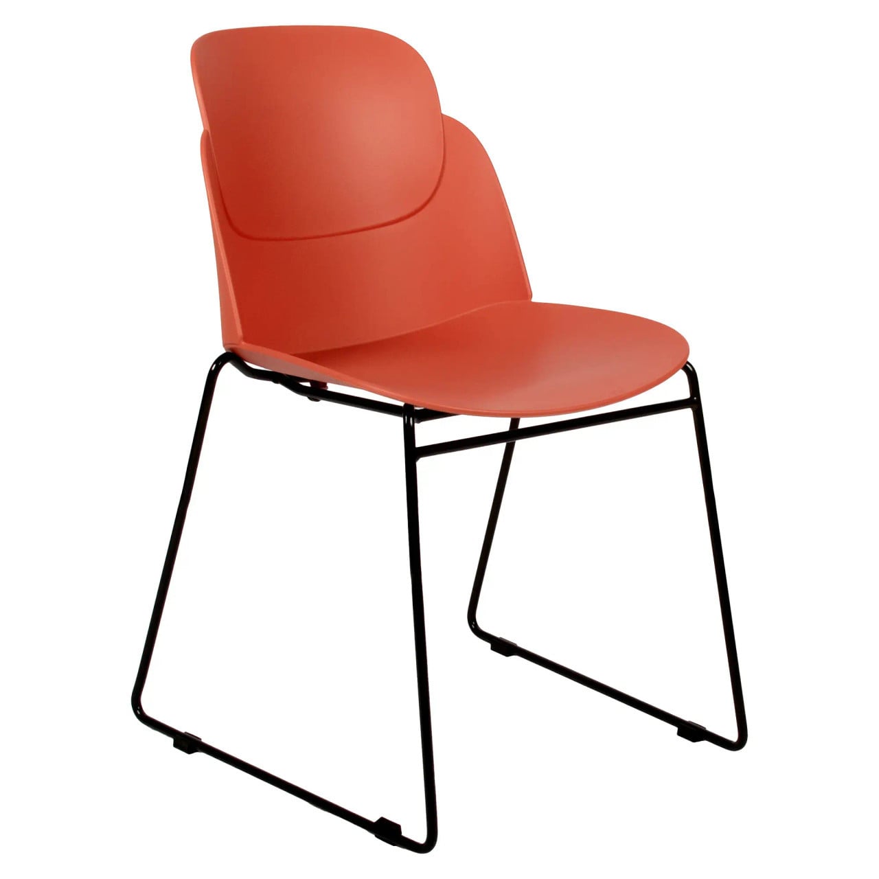 Aspen Sleigh Base Restaurant Chair, Red Cushioned Seat and Backrest with Black Metal Frame.