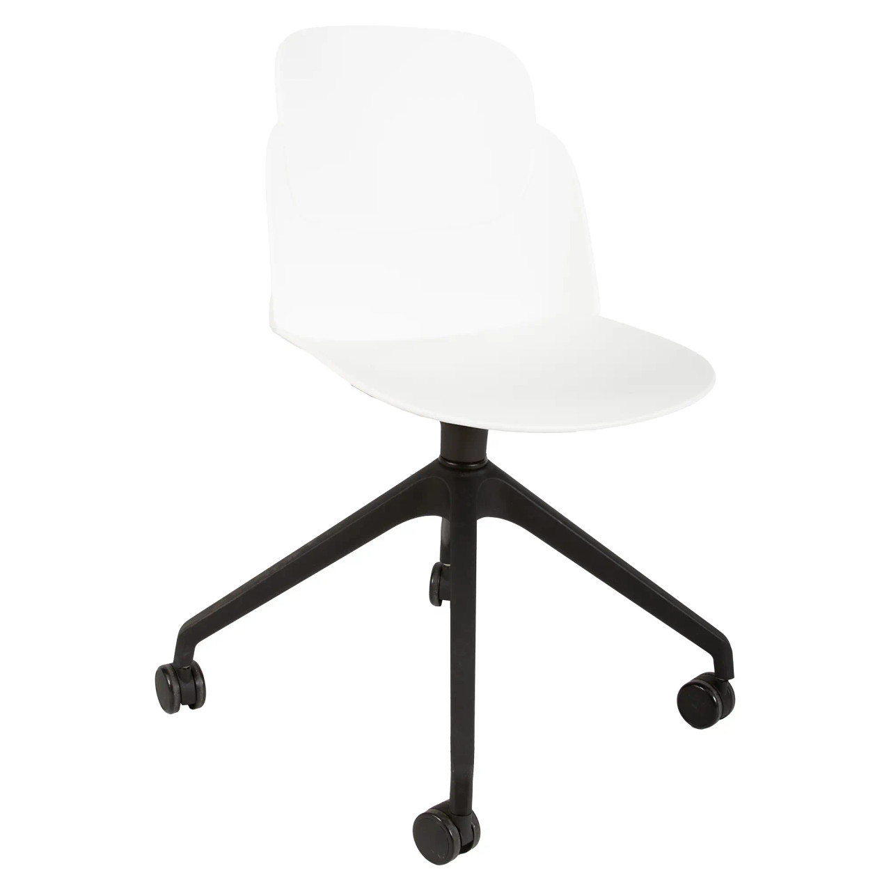 Aspen Nylon High Base Typist Office Chair, Modern Ergonomic White Office Chair with Black Base and Caster Wheels.