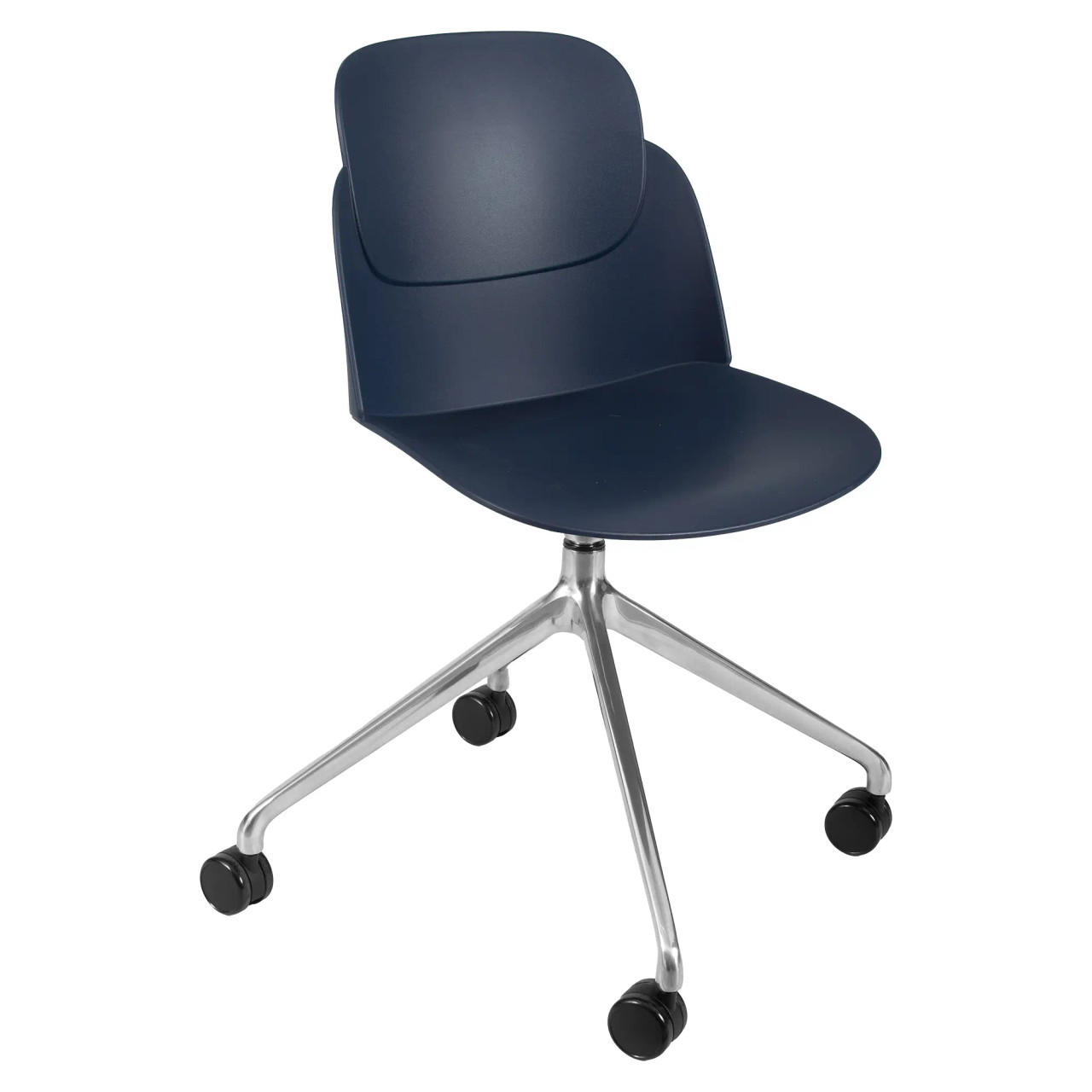 Aspen Aluminium High Base Typist Office Chair, Navy Blue Ergonomic Office Chair with Aluminium Base and Casters for Mobility.
