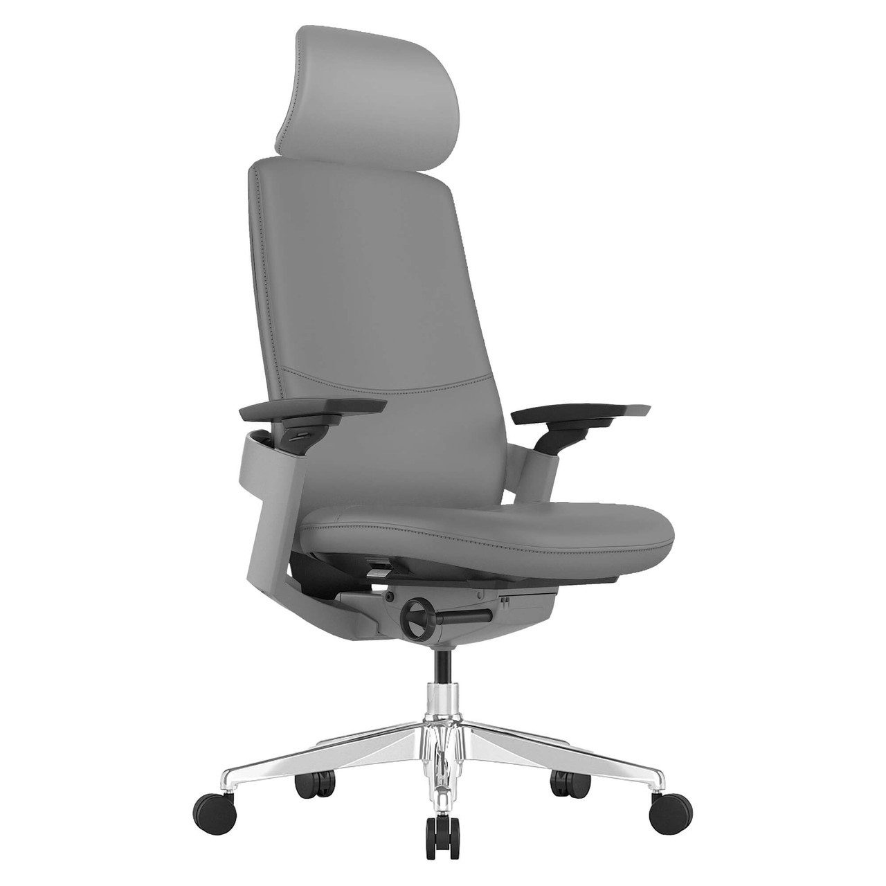 Solitaire High-back Office Chair, Ergonomic Office Chair with High-back, Adjustable Armrests, and Cushioned Seat and Backrest in Grey Colour.