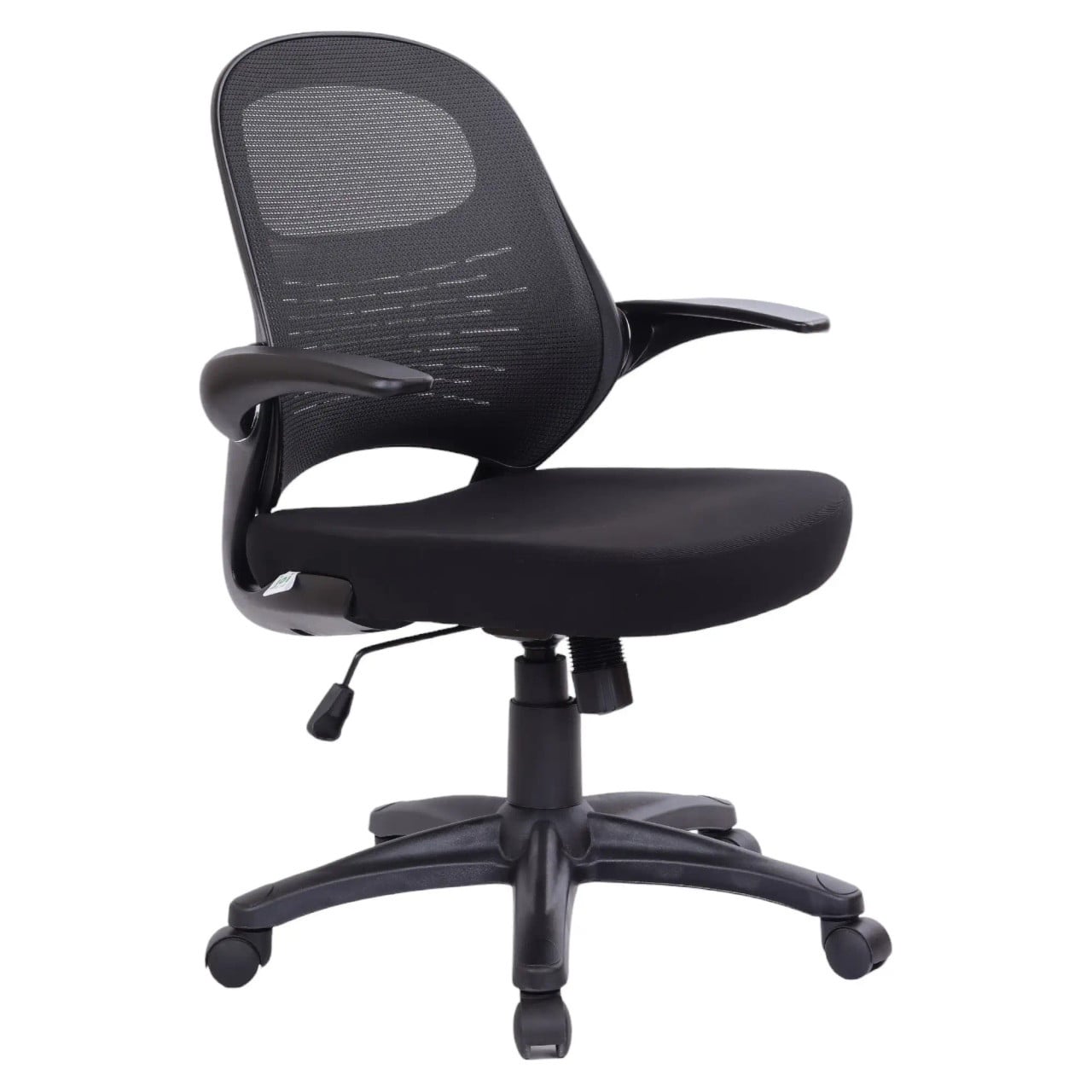 Sit Operators Office Chair, Ergonomic Black Office Chair with Mesh Backrest, Adjustable Height, and Rolling Casters.