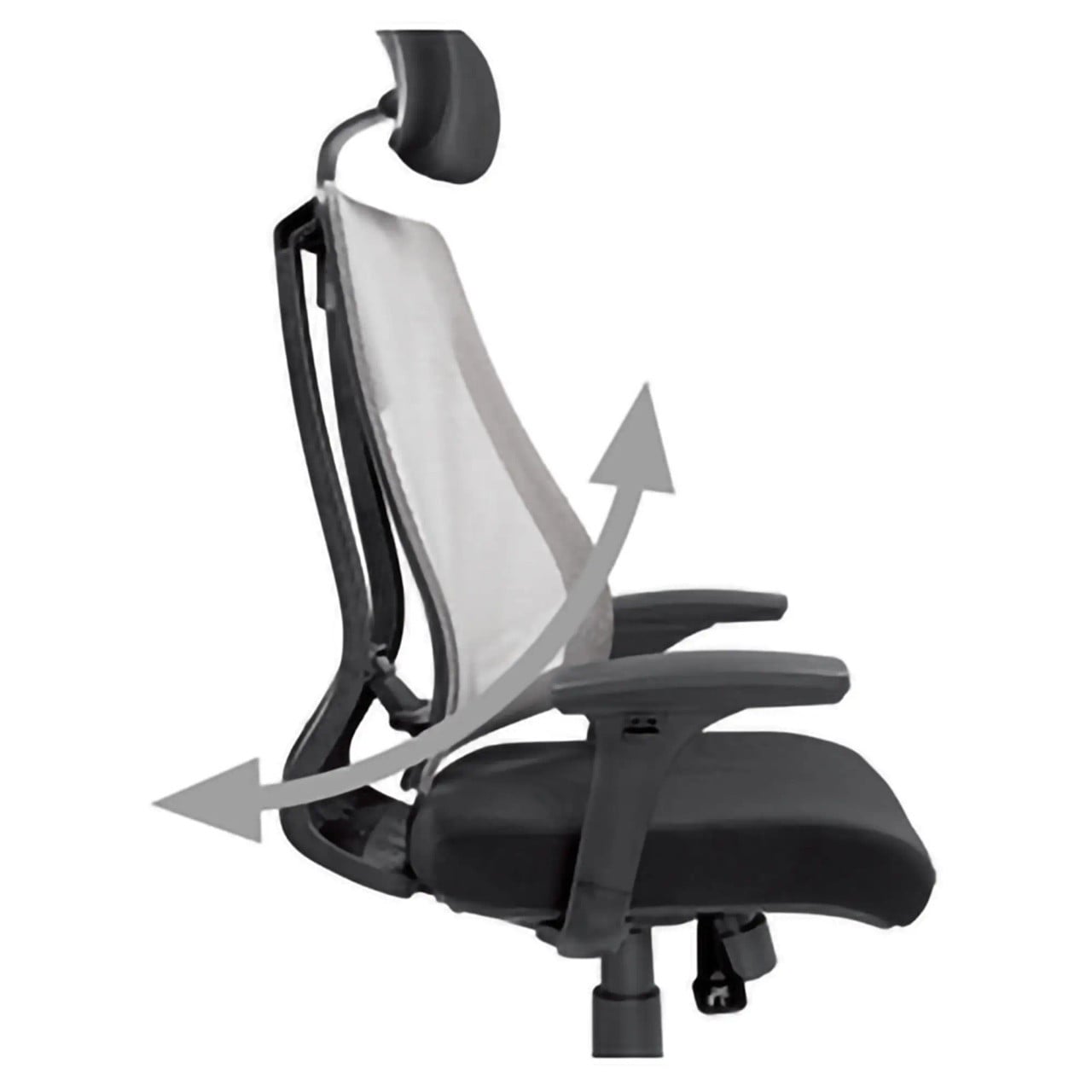Follow Me High-back Office Chair by 67, a Sleek Black Adjustable Office Chair with a Mesh Back and Headrest, Showcasing Its Adjustable Features, Including Seat Height and Armrests, for Optimal Ergonomic Comfort.