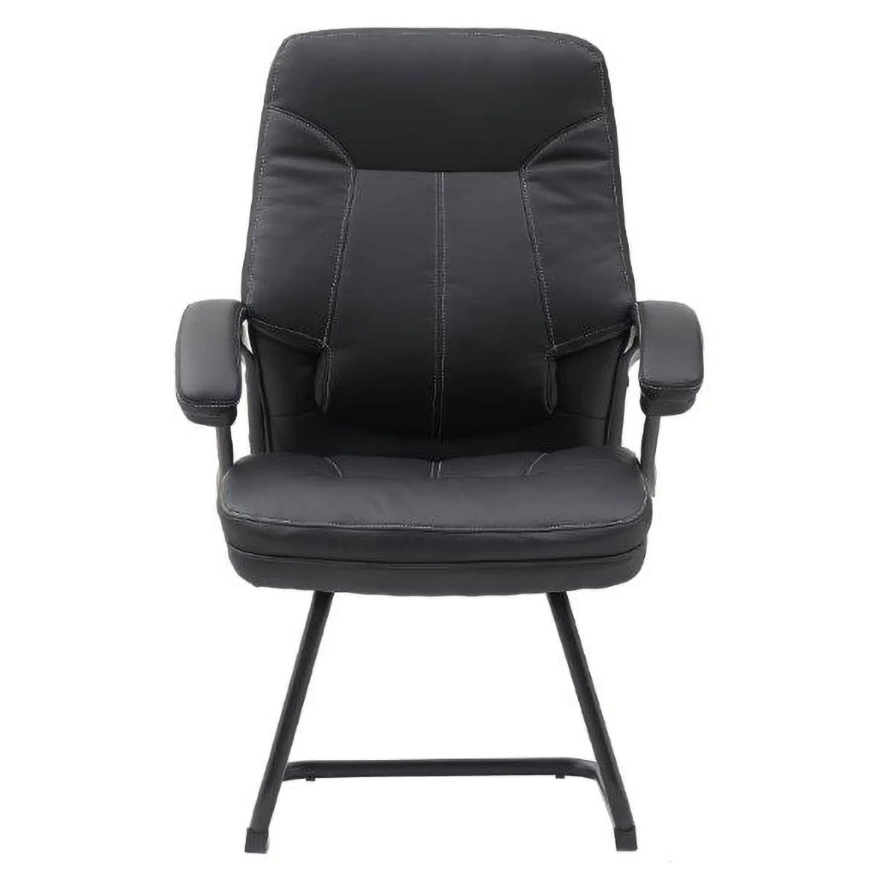Black Office Chair with Padded Arms and Sleek Design, Featuring a Sturdy Frame, Upholstered in Black Material, Providing Comfort and Style, from the 67 Brand, Specifically the Stud Visitor Office Chair Model.