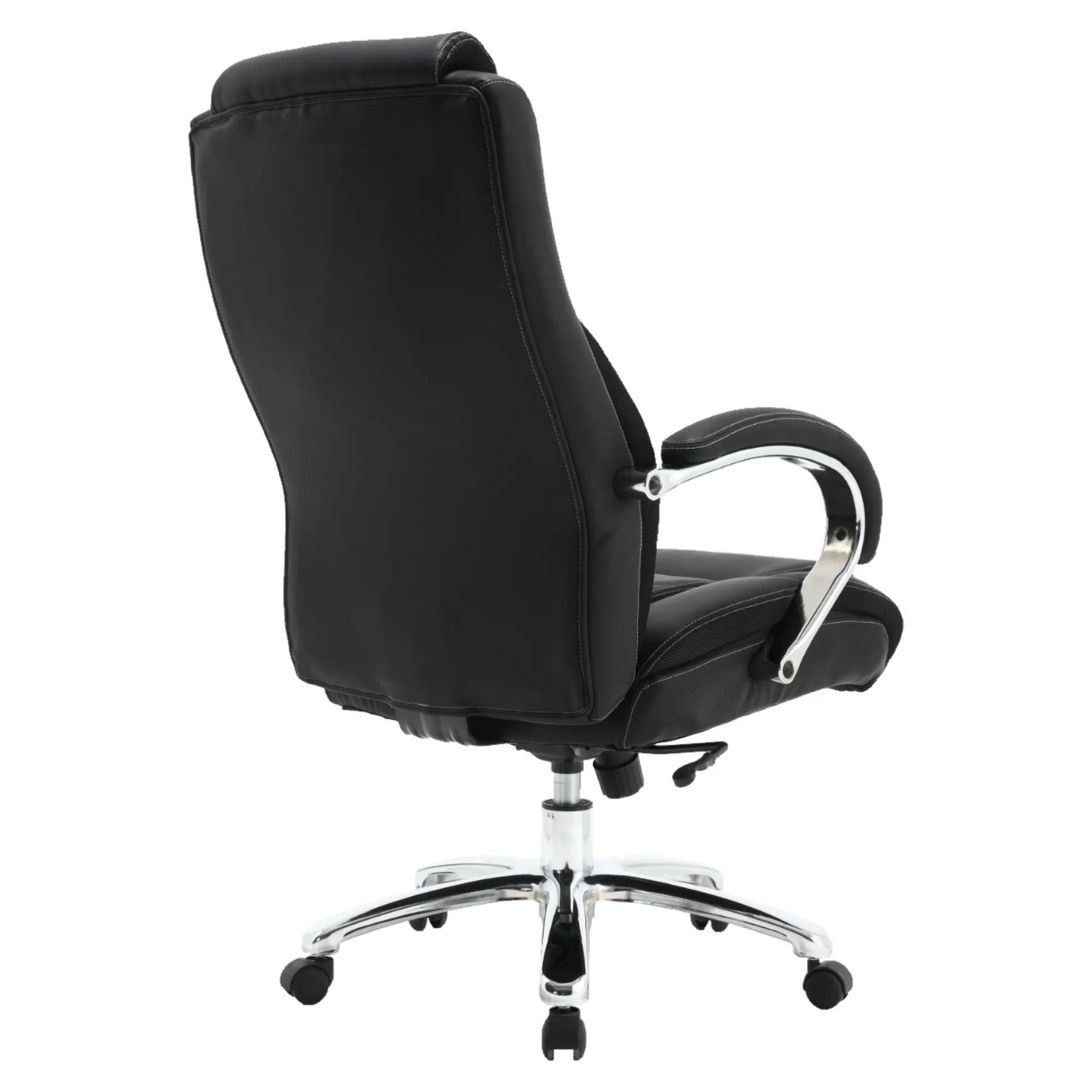 Big and Tall 500LBS High-back Office Chair, Black Leather Ergonomic Desk Chair with Padded Armrests, Adjustable Height, and Chrome Base with Five Caster Wheels for Stability.