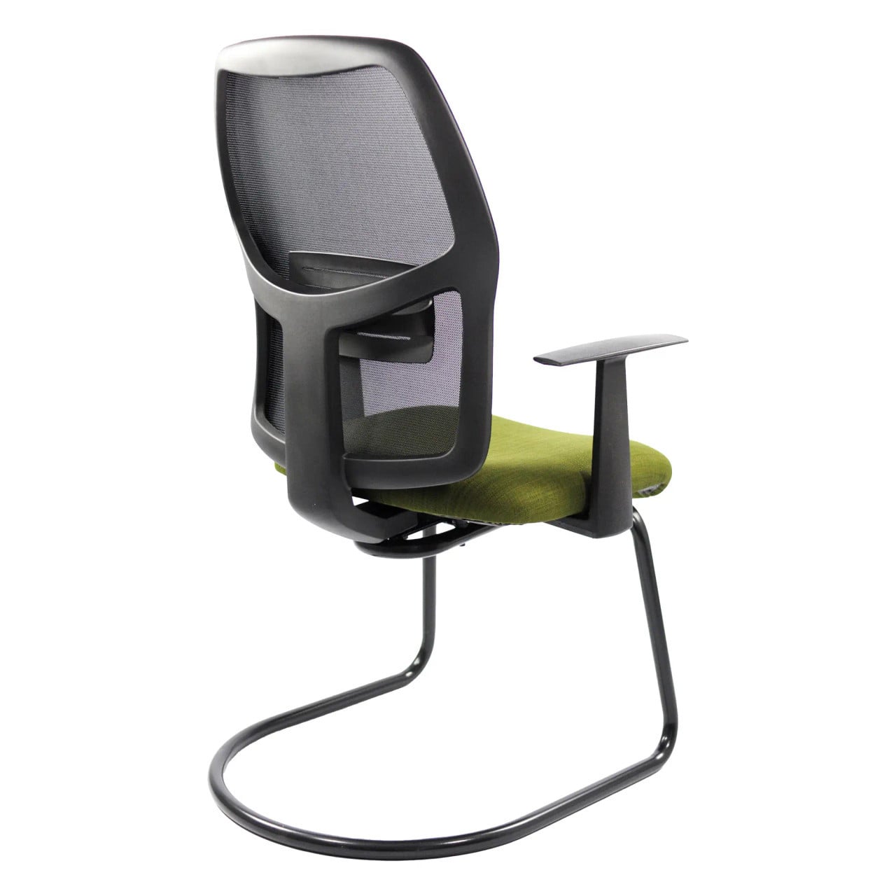Airo Visitor Office Chair by 67, a Stylish Visitor Office Chair with a Sleek Black Frame, Green Cushioned Seat, and Moulded Backrest, Showcasing Its Modern Design and Comfortable Features in a Contemporary Workspace Setting.