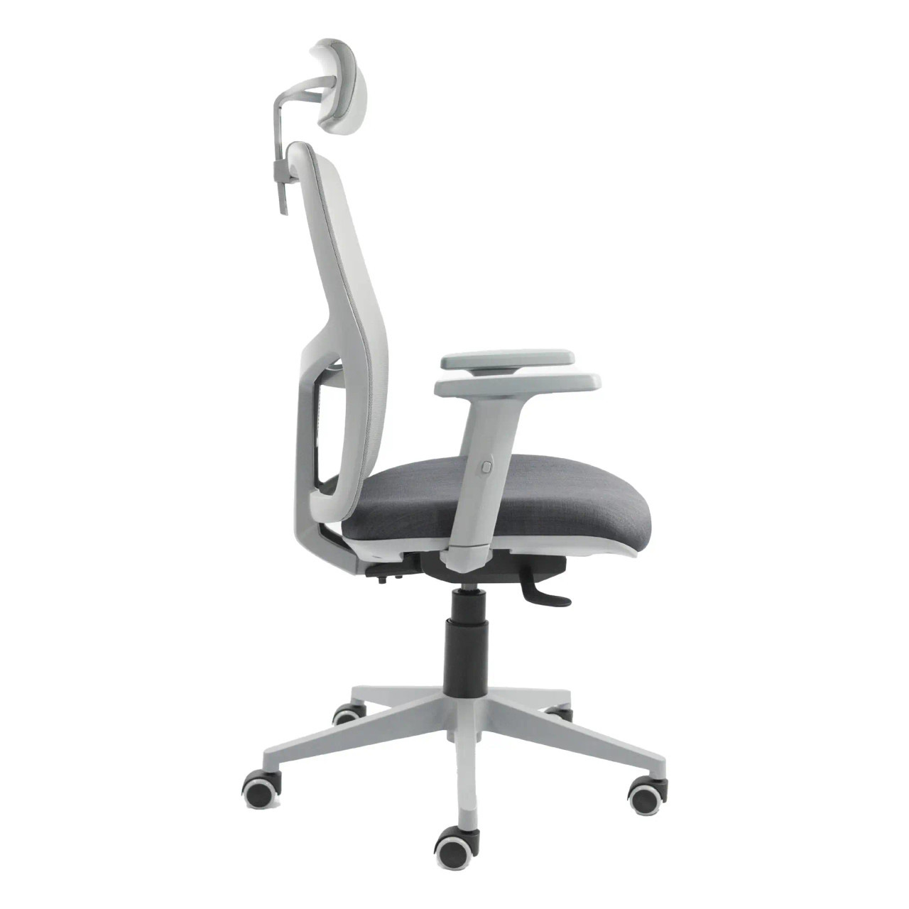 Airo Grey High-back Ergonomic Office Chair by Office Stock South Africa, Featuring a Grey Frame, Black Seat, and Adjustable Headrest, Designed for Comfort and Productivity with a Sturdy 5-star Base and Wheels.