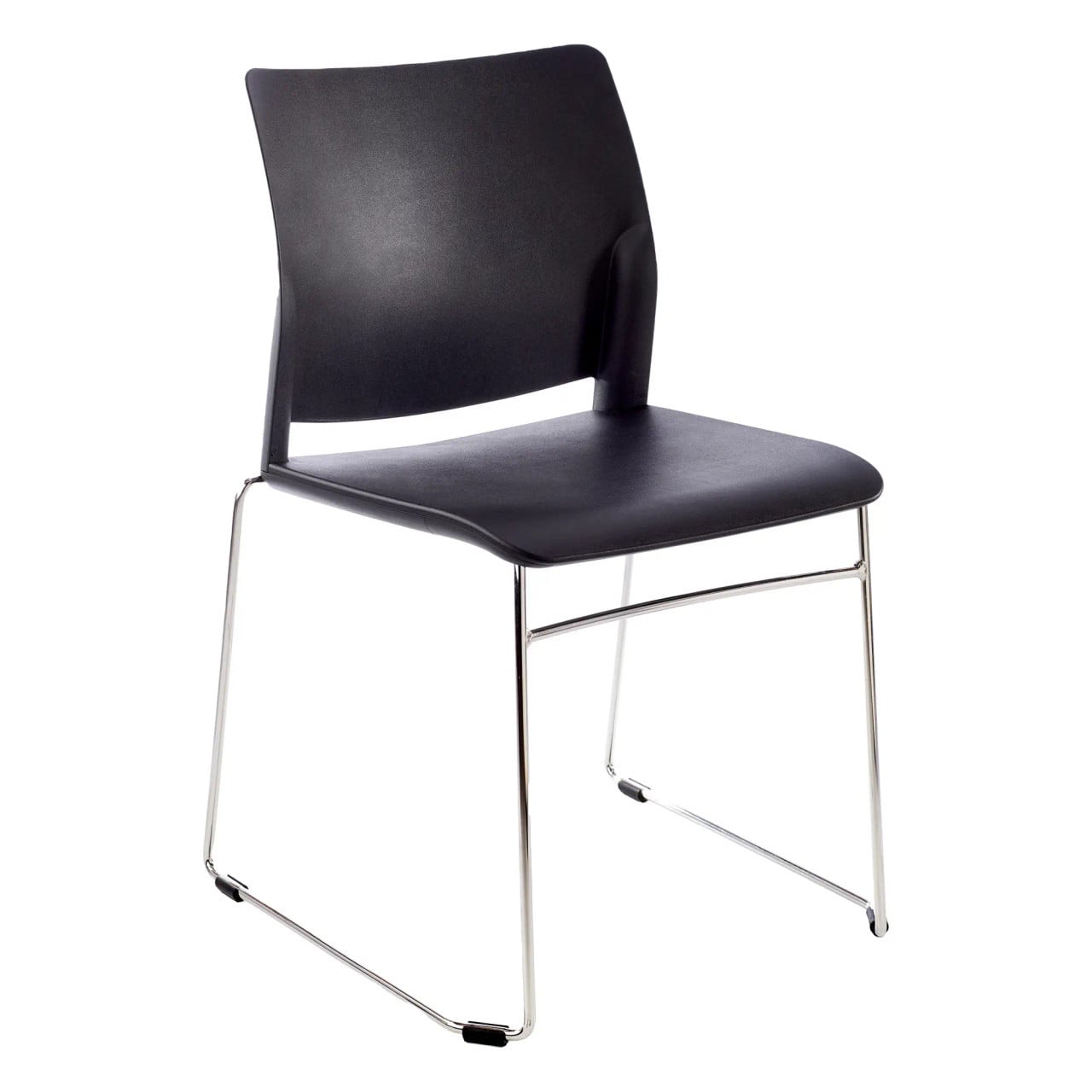 Alfa Polymer Sleigh-Base Side Chair by Office Stock South Africa, Featuring a Sleek Black Seat and Backrest with a Sturdy Silver Metal Frame, Ideal for Indoor Outdoor Seating Solutions with a Modern Aesthetic.