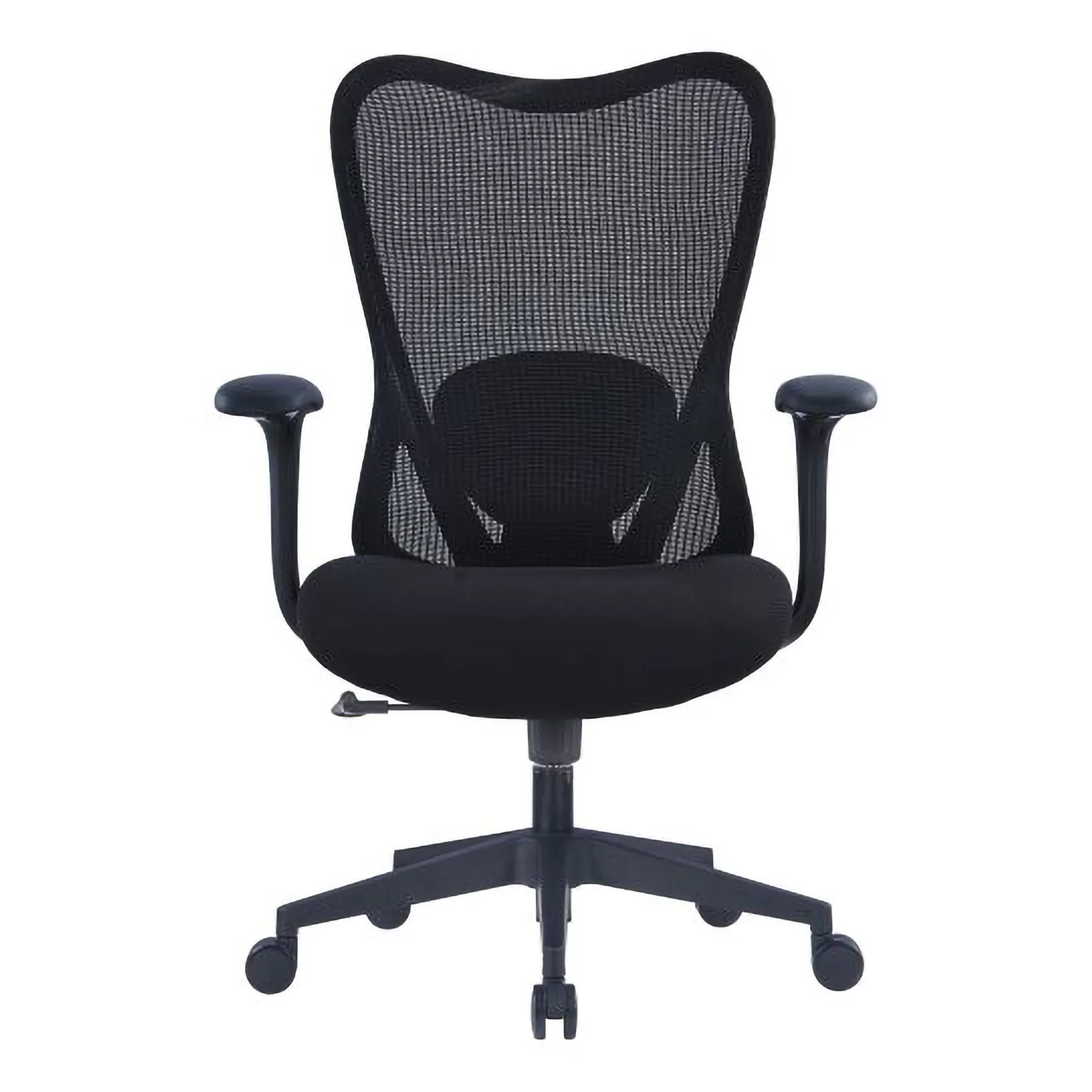C4023A Office Chair with Black Mesh Back and Nylon Frame, Featuring a Medium-back Design, Adjustable Armrests, and Five-Star Base with Castors, in a Sleek Black Colour, Presented on a White Background.