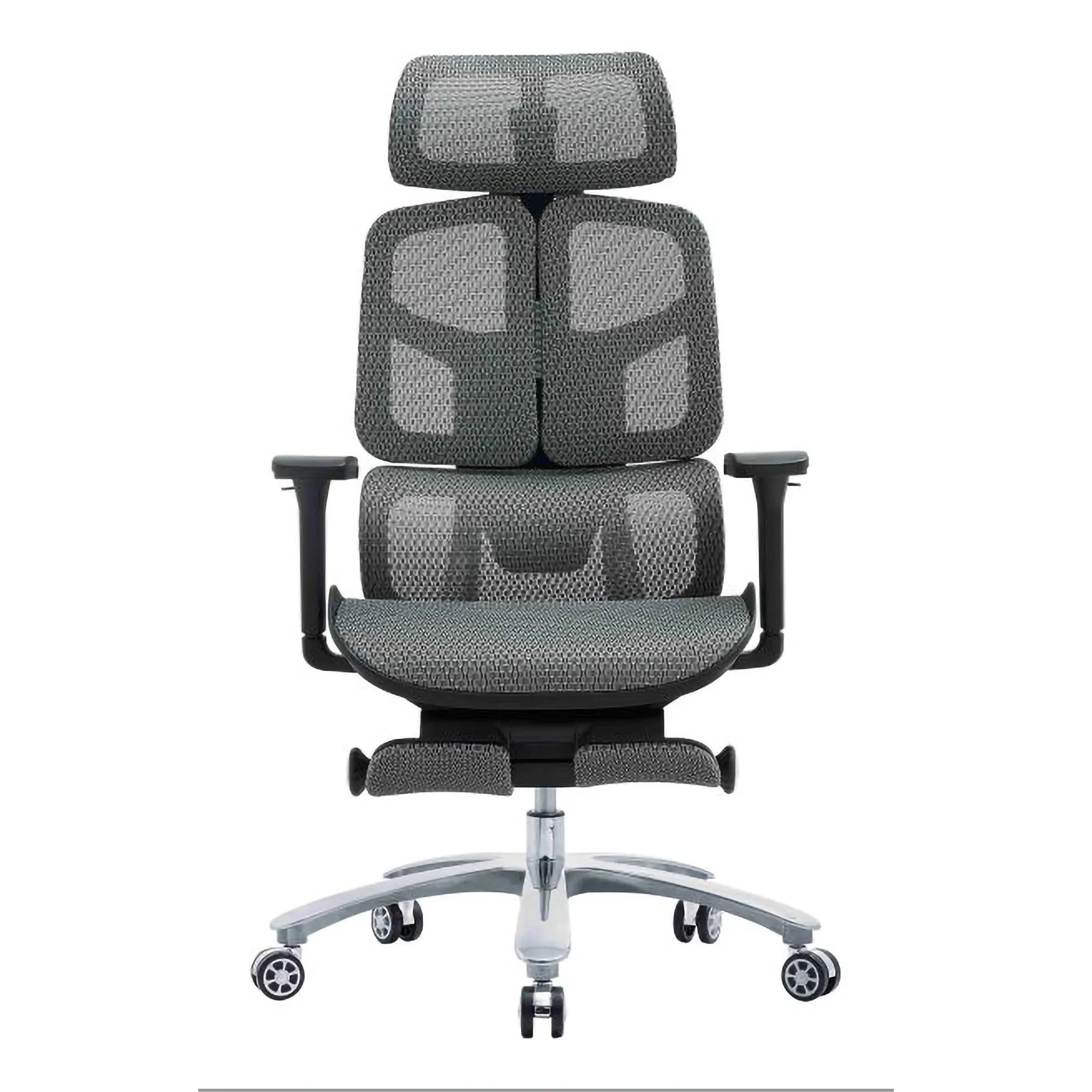 The Black Mesh with Aluminium Frame High-back Office Chair Features a Mesh Back, Adjustable Headrest, 4D Armrests, and an Aluminium Base.