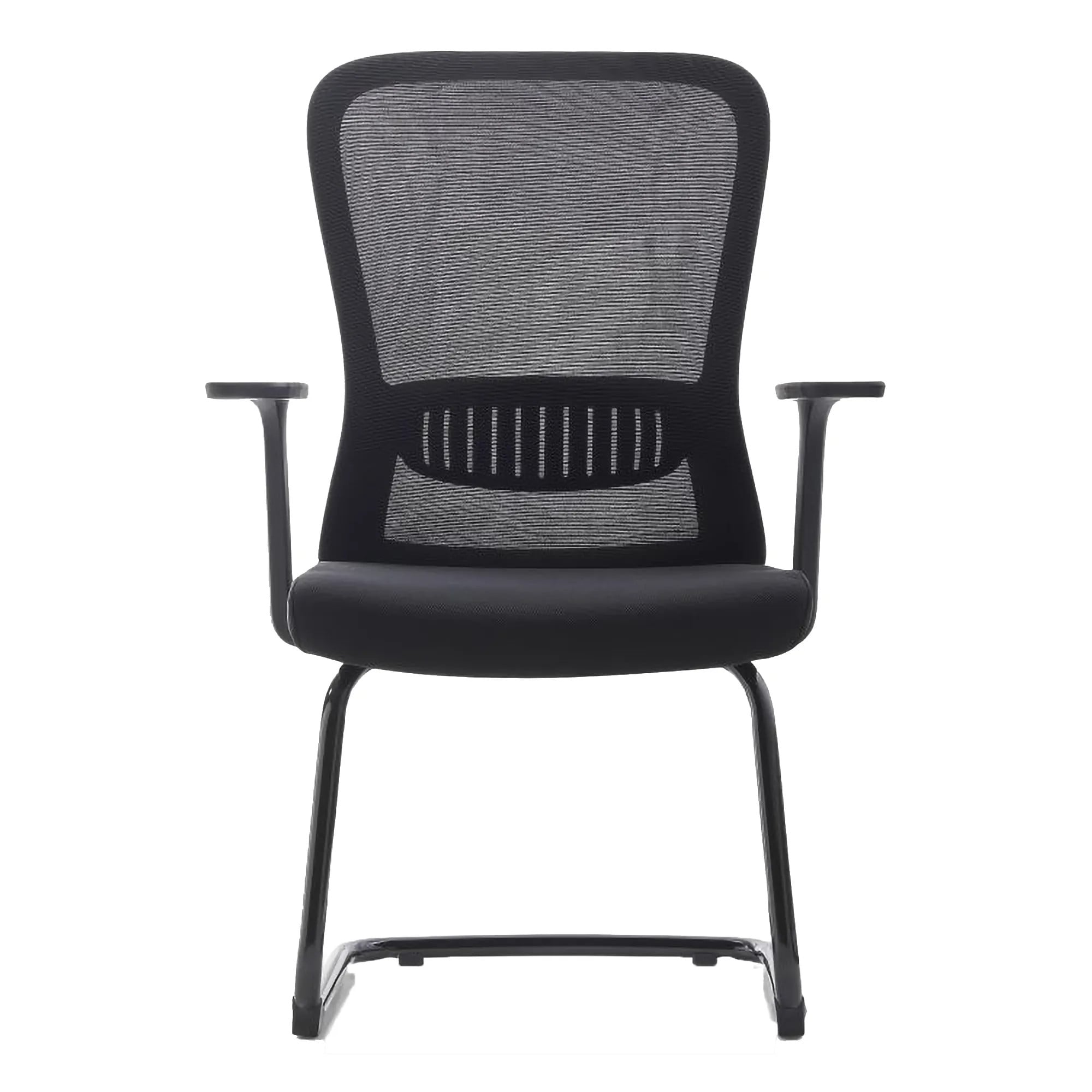 Black Mesh Office Chair with Steel Sleigh Frame, 67 Brand, C4002B Model, Featuring Ergonomic Design and Armrests, Ideal for Gauteng Office Chair Needs, Providing Comfort and Support with Its Sturdy 20kg Steel Frame and Sleek Black Mesh.