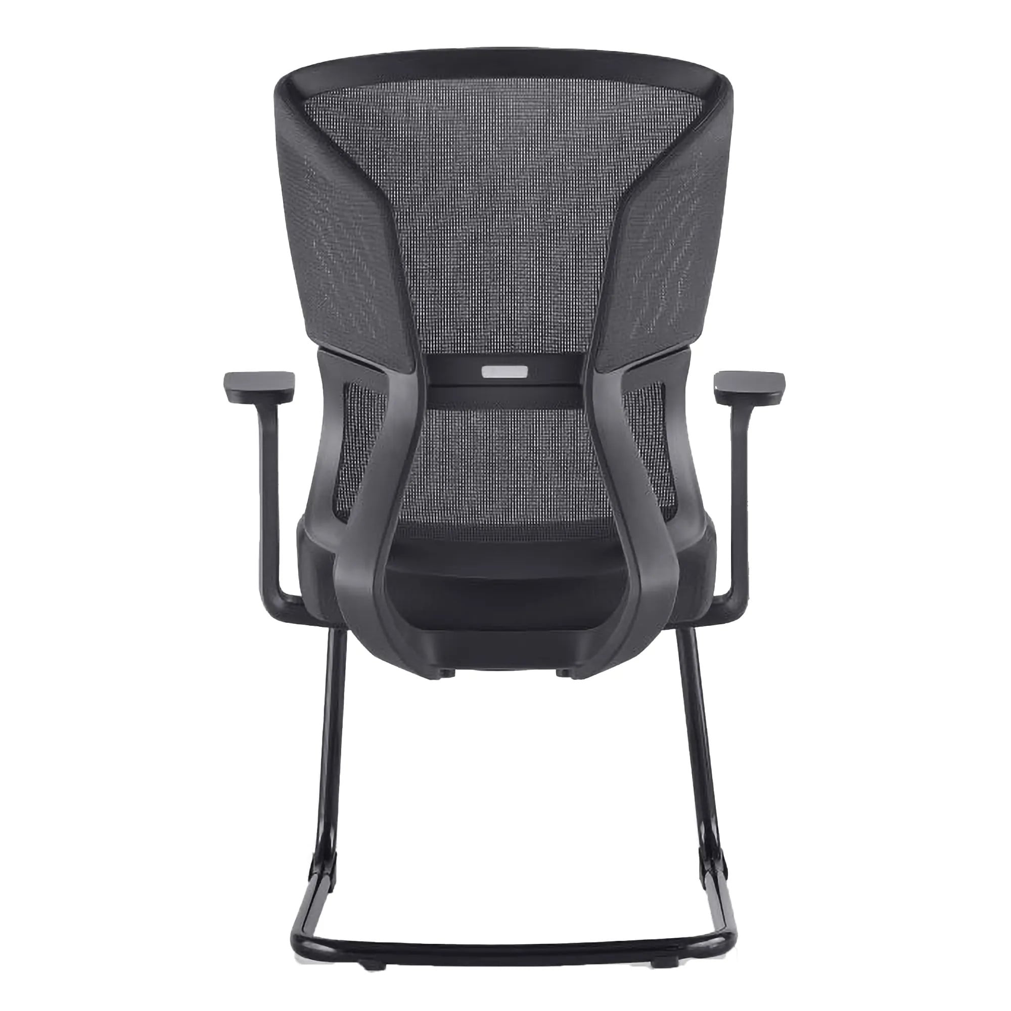 Black Mesh Office Chair with Black Steel Sleigh Frame, Suitable as a Chair for SMEs, Featuring a Breathable Mesh Back and Ergonomic Design, by Brand 67, in a Stylish and Comfortable Design.