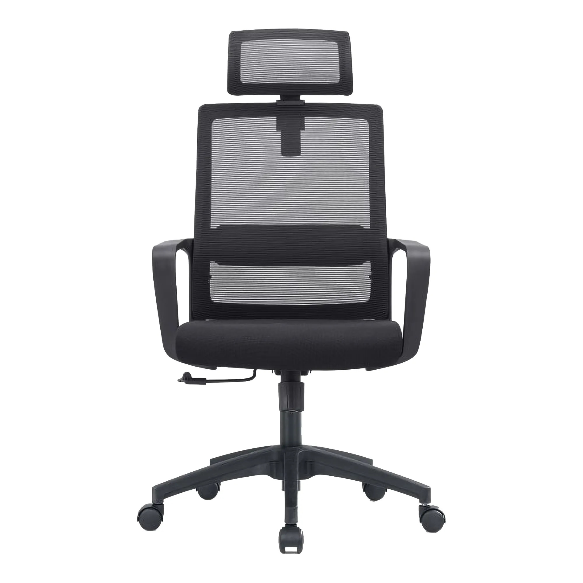 Black Mesh High-back Office Chair with Aluminium Frame, Adjustable Headrest and Armrests, on Five-Star Base with Castors, by 67, Featuring a Sturdy 20kg Ergonomic Design with Breathable Mesh Back and Seat, in a Sleek Black Finish.