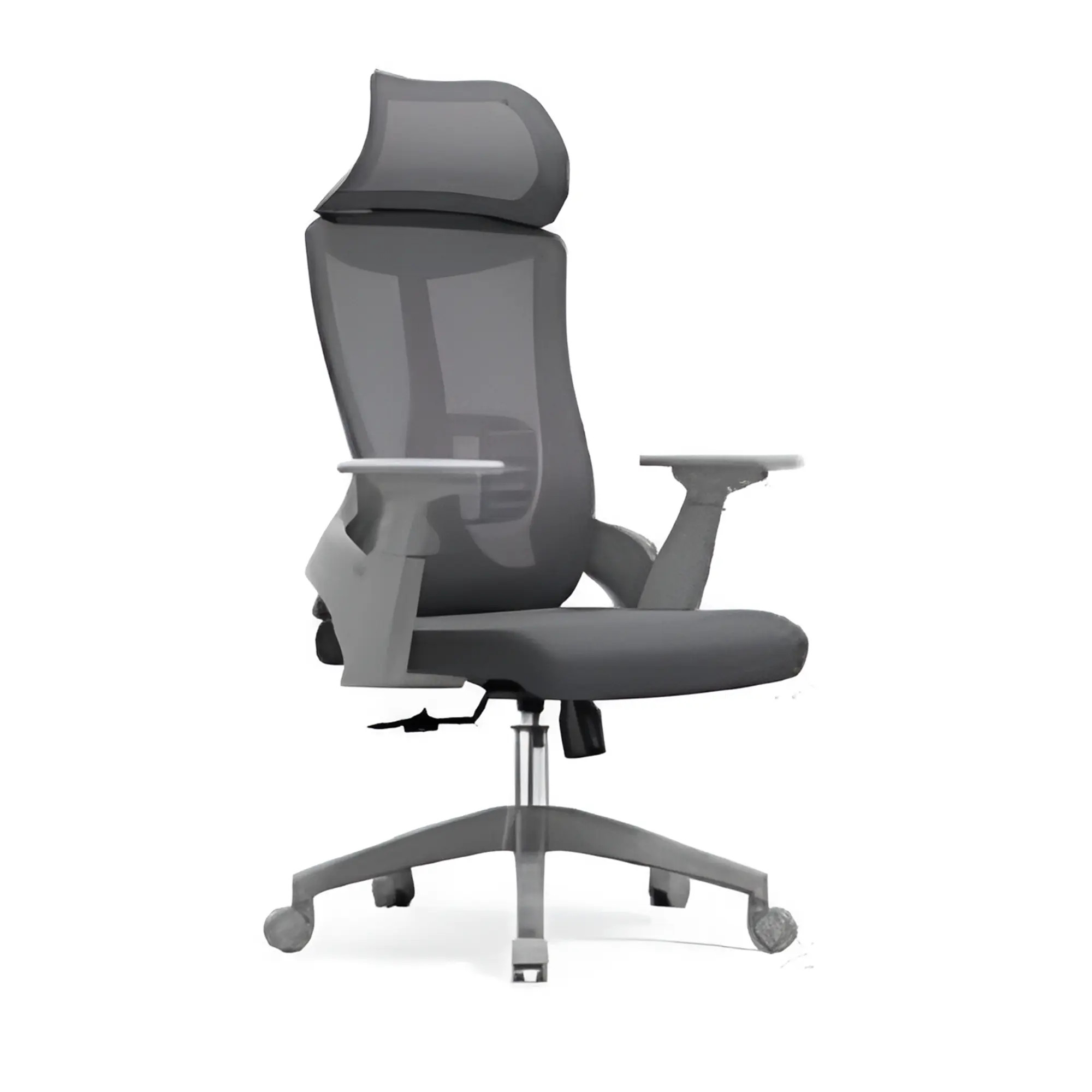 Grey Ergonomic Office Chair with High-back and Adjustable Headrest, Featuring Breathable Mesh Material and Sturdy Grey Frame, on Five-Star Base with Casters, by Brand 67, Showcasing a Sleek and Modern Design for Comfortable Seating.