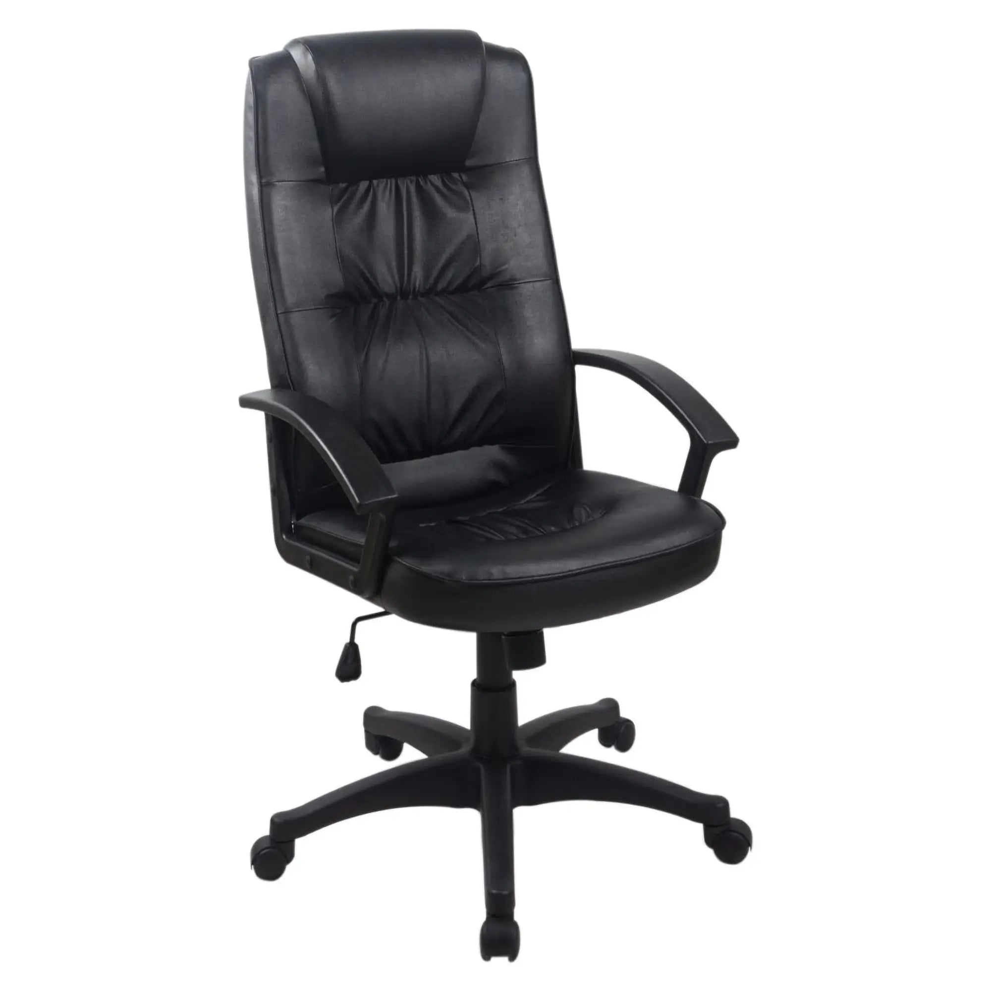 Brooklyn high-back office chair, upholstered in PVC with polyurethane loop arms, swivel and tilt mechanisms with a Nylon five-star base. The image is a 45-degree front view image of the chair.